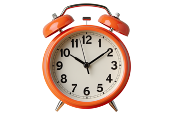 Vintage Orange Alarm Clock isolated on transparent Background
