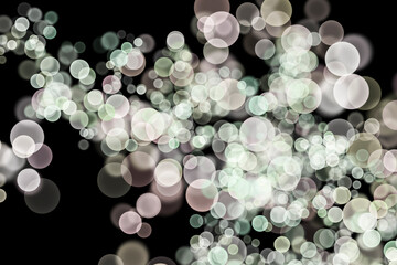 Bokeh lights effect on White, Pink, Green color, Black Background, Abstract Blur, Glitter, Defocused, Seamless polka dot pattern , Creative, Illustration design, Christmas festival, New year festival