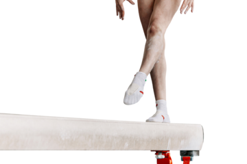 legs female gymnast step on balance beam in artistic gymnastics isolated on transparent background, sports summer games