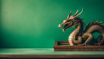 wood dragon on jade background festive chinese new year banner - obrazy, fototapety, plakaty