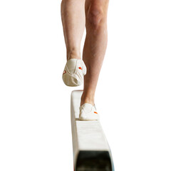 legs girl gymnast step on balance beam in artistic gymnastics isolated on transparent background,...