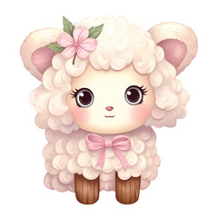 Cute Pink Little Sheep Watercolor Clipart Illustration
