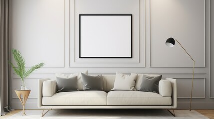 Modern living room with mock-up wall art frame