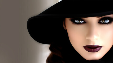 A Close Up of a Woman Wearing a Black Hat