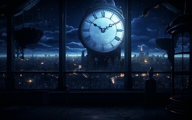 Midnight Clock Scene Manga Panorama.