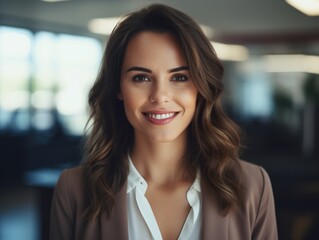 Portrait Attractive confident business woman in business professional working office