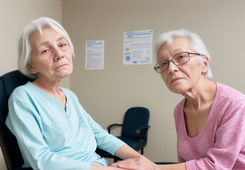 Obraz premium Two elderly women at a doctor's office