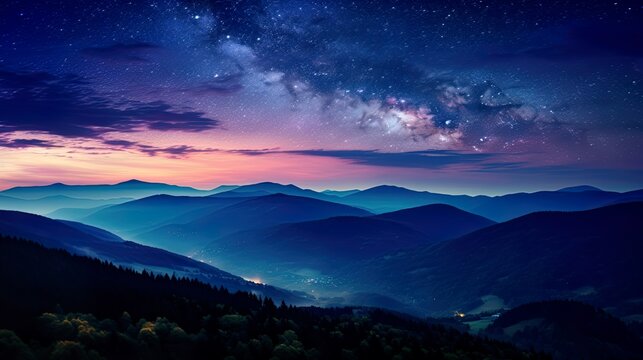 Night landscape with colorful Milky Way&nbsp;Beautiful mountain Starry sky with Milky Way Space background