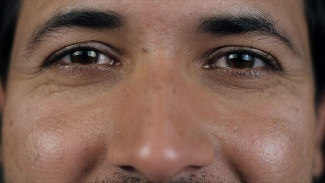 Closeup portrait of the eyes of a man - happy and surprised expressions. A male smiling at the camera - facial gestures  healthy eyes  closeup of eyes  eye problems  overuse of mobile phones