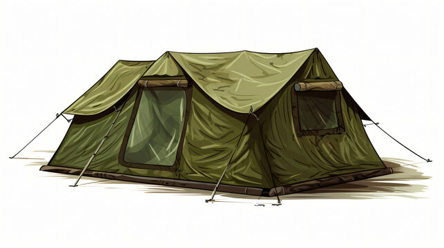 Army Tent Illustration on White Background