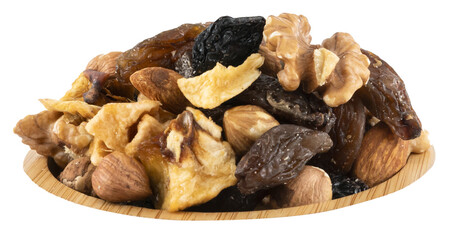 raw mixed dried nuts and fruits  - obrazy, fototapety, plakaty