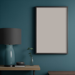 mock up poster frame in modern interior background,  Empty mock up,  frame on wall, Blank vertical photo poster frame, Empty vertical picture frame,  Black poster frame on the wall. AI