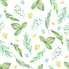 butterfly leaves are a seamless pattern painted in watercolor.