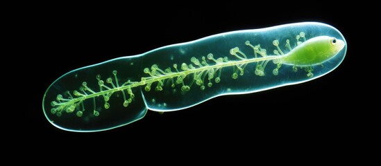 Educational microscopic view of single-celled flagellate Eukaryotes, Euglena genus.