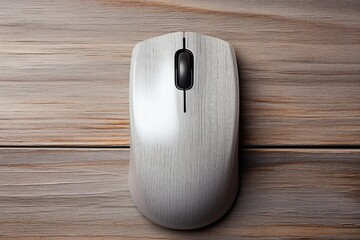 Modern computer mouse on wooden background