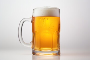 Glass mug of beer on white background