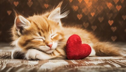 Cat or Kitten with a Heart - Valentine Concept or Romantic Greetings Card - Powered by Adobe