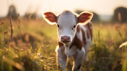 a brown baby cow on a farm