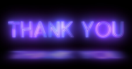 Neon retro style trendy Thank You text animation in a dark background for Thanksgiving. Glossy stylish thank you expressing gratitude message. Sign board advertisement asset.