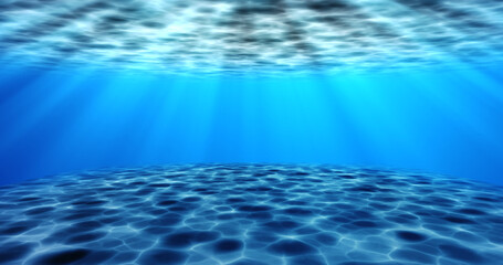 Realistic surreal underwater seabed moving water animation. Looping animation of water ocean waves moving underwater with camera zoom in effect. Sunbeam tranquility transparent sea water.