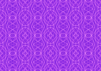 Hand-drawn abstract seamless ornament. Neon purple (proton purple) background and glowing pink pattern on it. Cloth texture. Digital artwork, A4. (pattern: p10-2c)