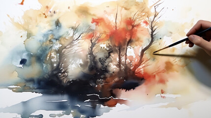 Brush and abstract watercolor painting