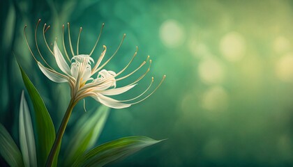 White Spider Lily Wallpaper on a jade green background for banner and posters 