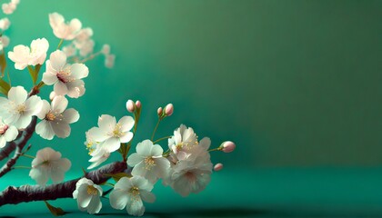 sakura blossom romantic and classy on a green jade background banner spring 