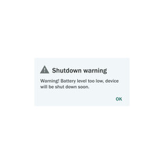 Shutdown Warning  of device due to low battery level