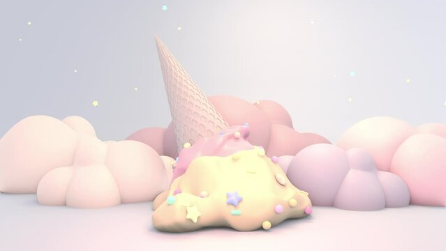 Looped soft pastel upside down ice cream on the floor animation.