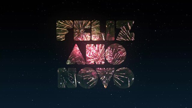 Fogos de artif&iacute;cio fundo c&eacute;u estrelado 4k flat design feliz ano novo 2024 alpha