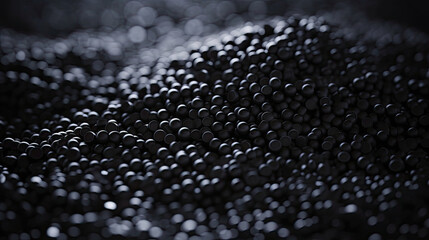 close up of a black surface, 3d black tiny plastic cylindrical grains , black plastic polymer pellets,polymer for pipes, Plastic and polymer industry, industry. Microplastic products. - obrazy, fototapety, plakaty