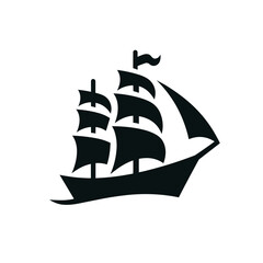 logotype of a ship sailing, black and white, isolated	
