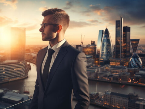 Young Successful businessman Executive in the city Background