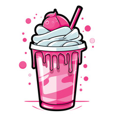 pink strawberry ice cream milk shake vector