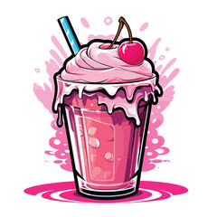 strawberry pink milk shake vector