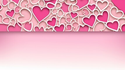 background with copy space envelope with hearts in pink  colors with white outline. concept valentine's day, love, cards