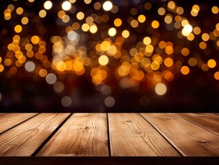Mock up for space Empty dark wooden table in front of abstract blurred bokeh background for display selective focus