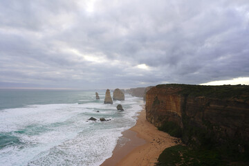Beautiful rock formation landscape of the famous The Twelve Apostles in the Great Ocean Road