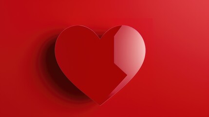 Red glossy heart on a red background with copy space for text. Valentine's Day. love concept. 3D rendering
