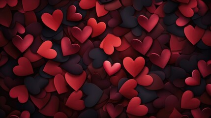 Valentine's day abstract panoramic background with red and black hearts. Greeting card design with copy space. Vector illustration.