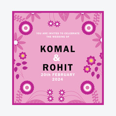 Beautiful wedding invitation card template with floral and leaves