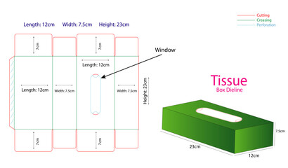 Standard Tissue Box Vector Dieline and Die-Cut Template With Outline And Dimensions