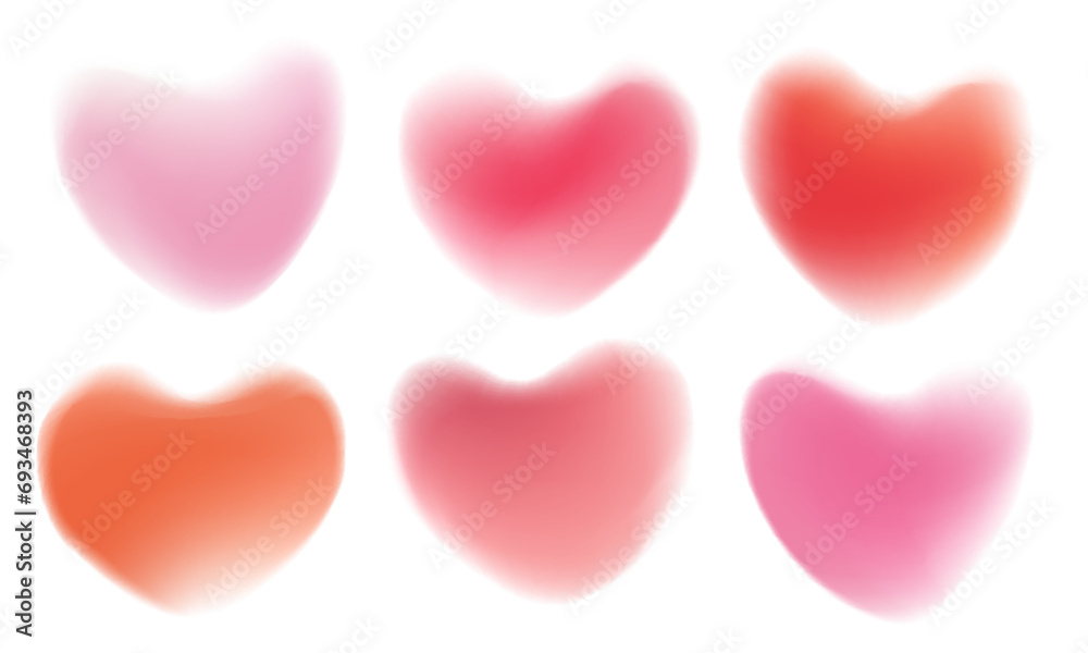 Aufkleber Blurred hearts. Set of soft color gradient defocused heart shapes for wedding invitations and Happy Valentine's Day holiday greetings. Vector illustration.