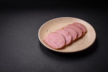 Delicious baked chicken or turkey meat roll with salt and spices