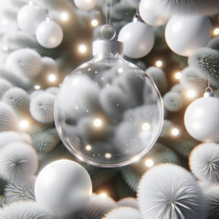 Glistening Christmas Bauble Mockup Amidst Snowy Fir Branches