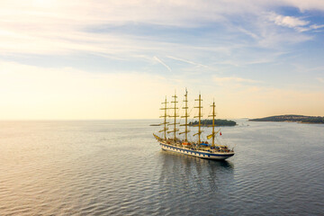 A five-masted full-rigged sailing ship in the Adriatic Sea 