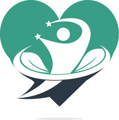 Human life logo icon of abstract human fitness vector. Human leaves heart shape sign and symbol.
