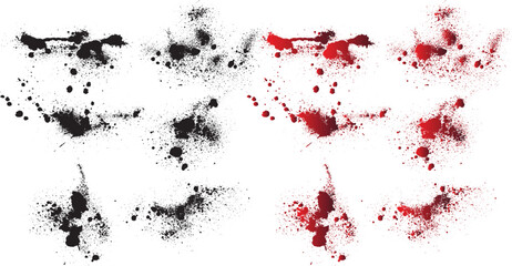 Halloween grunge black blood background set. Bleeding set of black blood splash background. red ink splashes