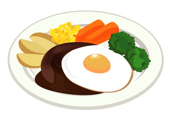 洋食_ハンバーグ  デミグラスソース 目玉焼き